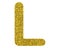 Isolated letter L composed of yellow glitter on white background