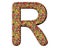 Isolated letter R composed of colored corn sticks on white background