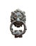 Isolated lion head with a ring on its mouth, door knocker on the entrance of a house, Malta. Italian traditional doorknob on white