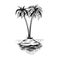 Isolated little island with palm tree, vector sketch.