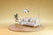isolated living room furniture decoration setting on infinite background 3D Illustration