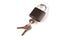 Isolated locked textural brown padlock with a bunch of three keys on a white background