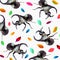 Isolated low poly Dynastinae or rhinoceros beetles with falling leaf on white background,Pattern of Abstract insect,geometric styl