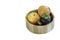 Isolated Mangosteen and apple made from plastic in wood plate on a white background with clipping path