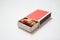 Isolated Match in the box with white background. Matchbox closeup.