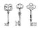 Isolated medieval victorian forged keys sketches