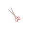 Isolated metal scissors with red handle - flat vector illustration on white background.