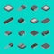 Isolated microchip semiconductor computer electronic components isometric icons vector illustration