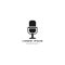 An isolated Minimal Podcast logo design template on white background. Black condenser microphone icon illustration.