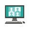 Isolated modern flat vector illustration of a computer. Teleconference via monitor