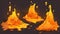 An isolated molten metal drip vfx cartoon icon element set with a hot liquid lava puddle with orange bubbles.