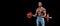 Isolated muscular man on a black background. Bodybuilding and fitness concept. Panorama