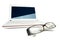 Isolated netbook with glasses