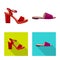 Isolated object of footwear and woman sign. Set of footwear and foot stock symbol for web.