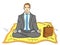 Isolated object on white background, summer color. Businessman on the carpet, meditation. man flies to work. Imitation