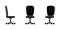 Isolated office chair vector illustration icon pictogram set. Front, side view seat silhouette