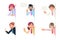 Isolated office workers cartoon support help business consultation advice looking out corner characters set flat design