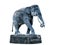 Isolated old sculpture of elephant, full-body and side view, weathered stone. Sculpture of elephant for garden decoration on white