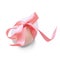 Isolated one easter white egg with pink ribbon on white background. Happy Easter holiday.