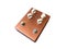 Isolated orange metallic overdrive stompbox electric guitar effect for studio and stage performed on white background