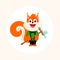 Isolated orange squirrel with mop vector logo. Cleaning company business emblem.