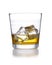 A isolated ornate tumbler style glass of whisky and ice, shot on white