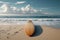 Isolated paradise Surfboard on an empty, serene, and wild beach