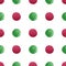 Isolated and pathed Christmas green and red watercolor painted dots in seamless pattern on white background