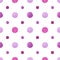 Isolated and pathed pink purple watercolor painted dots in seamless pattern on white background