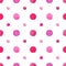 Isolated and pathed watercolor painted pink dot in seamless pattern on white background