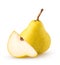 Isolated pears. Whole pear fruit and a piece isolated on white background with clipping path.