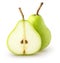 Isolated pears. Whole pear fruit and slice isolated on white background with clipping path.