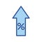 Isolated percentage inside arrow line and fill style icon vector design