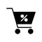 Isolated percentage inside shopping cart silhouette style icon vector design