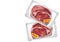 Isolated pice of meat prepared on white plate and wrap with plastic wrapped,