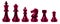 Isolated pink chess set chess piece king, queen, bishop, knight horse, rook, pawn on white background. business, competition,