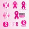 Isolated pink and white color ribbons logo set. Against cancer logotype collection. Stop disease symbol. International