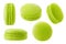 Isolated pistachio or green tea macaroon at different angles