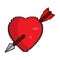 Isolated pixelated heart with an arrow icon