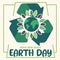 Isolated planet earth with leaves and recyclable symbol Earth day poster Vector