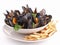 Isolated plate of mussels and french fried