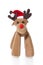 Isolated plush reindeer or elk with a santa or christmas hat