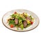 Isolated portion of roast beef salad with greens