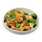 Isolated portion of salad with salmon and broccoli