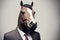 Isolated portrait of a horse in a man\\\'s body wearing a suit and tie