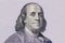 Isolated Portrait of Statesman, inventor, diplomat, and American founding father Benjamin Franklin on 100 US dollar.