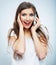 Isolated portrait of young woman phone call. Isolated beautiful