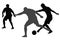 Isolated poses of soccer players in duel vector silhouettes.