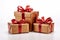 Isolated presents, boxes on white. Evoke holiday spirit, Valentine\\\'s Day affection.