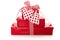 Isolated presents wrapped in red paper with hearts